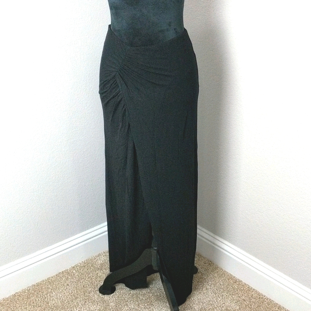 bebe Black Maxi Skirt with Front Twist and Slit